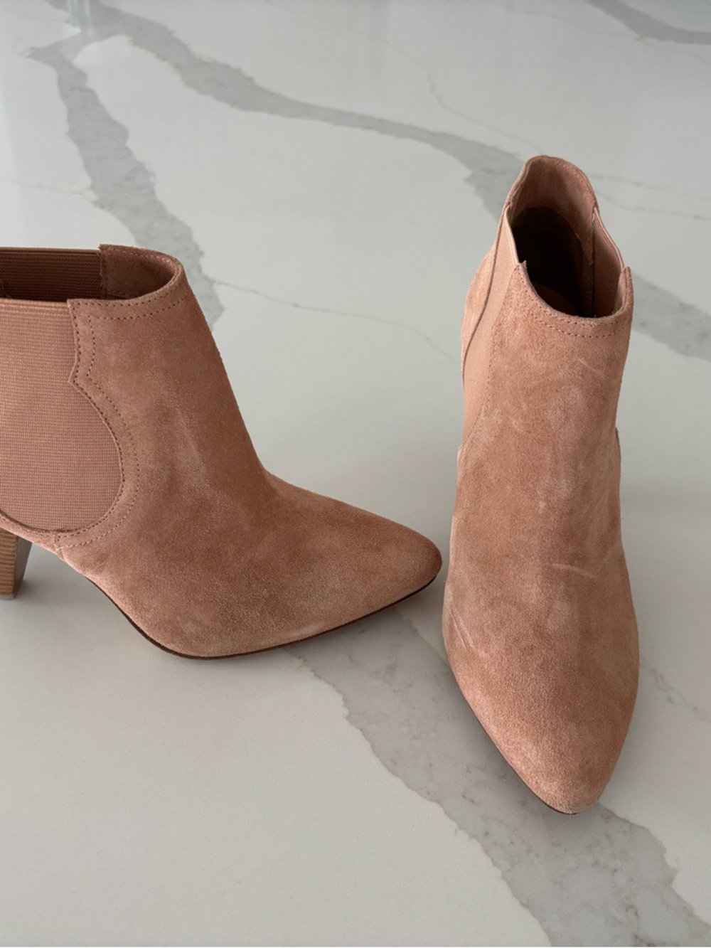 Joie Suede Pointed Toe Ankle Boots in Blush
